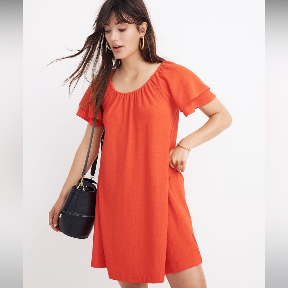 Madewell Red Texture & Thread Tiered-Sleeve Dress Size M